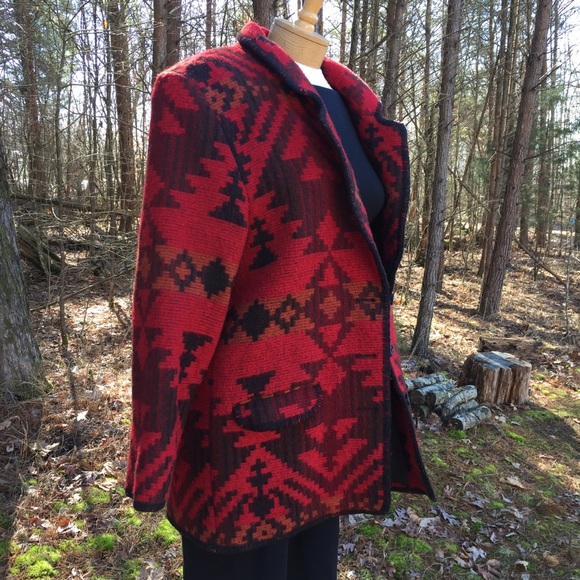 Vintage Woolrich Blanket Coat M Southwest Red Wool - Picture 2 of 7